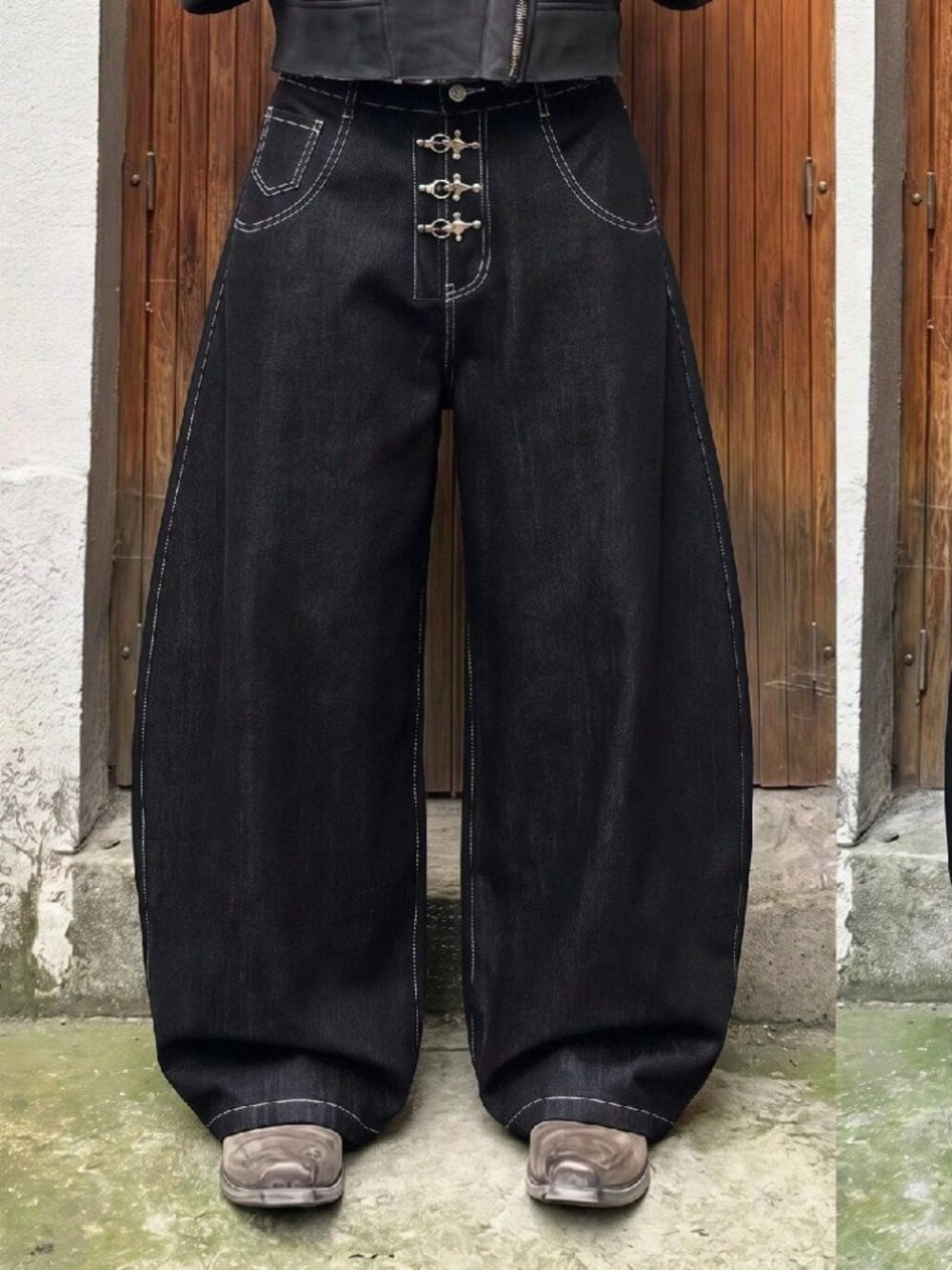 Black Casual Men's Woven Loose Straight Leg Long Pants
